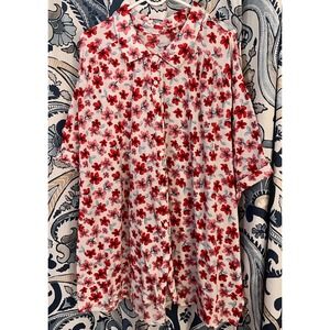 Womens‎ Short Sleeve Floral Print Button Up Shirt White Red Pink Size 5X